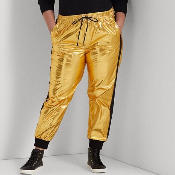 NWT Lauren Ralph Lauren Metallic Taffeta Jogger Pants 20W Drawstring Retro Disco - Picture 1 of 10